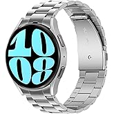 Anlinser No Gap Bands Compatible with Samsung Galaxy Watch 7/6/5/4/FE Band 44mm 40mm/Watch 6 Classic Band 47mm 43mm/Watch 5 Pro 45mm/Watch 4 Classic, 20mm Metal Strap for Women Men, Silver