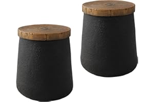 SUNBURY Small Outdoor Side Table, 13" W Black Outdoor End Tables for Patio, Accent Side Table Set of 2, Outdoor Garden Stool Wooden-Look Top Concrete Side Table for Livingroom, Garden, Backyard