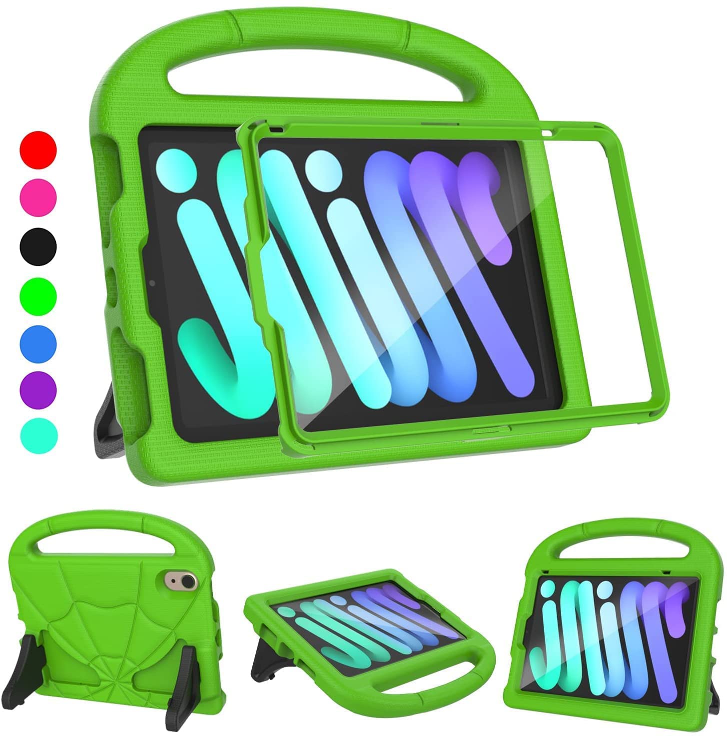 2024 Newest iPad Mini 7(A17 Pro)& iPad Mini 6 (A15) 2021Tablet Case for Kids (7th/6th Generation),Lightweight Shockproof Kid-Proof Cover Built-in Screen Protector with Handle Stand Tablet Case - Green