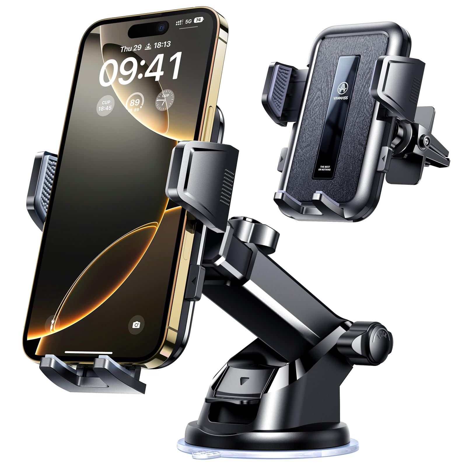 VANMASS 2026 Car Phone Holder【Military-Grade Strongest 90+LBS Suction】Phone Holder for Your Car Dashboard Windshield Vent Cell Phone Mount Truck Stand Cradle for iPhone 17 Pro Max 16 15 14 13 Android