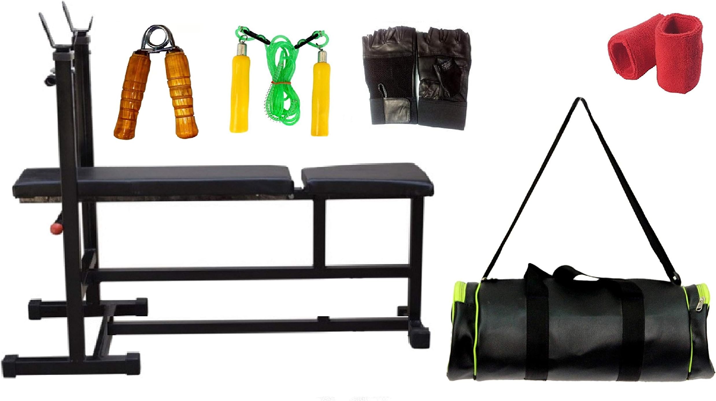 SPANCO 3 in 1 Fitness, Exercise, Home Gym Bench, Duffle Bag, Sweatband, Hand Gripper, Skipping Rope and Gym Gloves