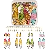FASHEWELRY 16Pcs Resin Wing Charms Butterfly Wings Earring Charms Colorful Dragonfly Wings Pendants with 90Pcs Jump Rings Earrings Hooks for DIY Earring Jewelry Making