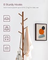 VASAGLE Coat Rack Solid Wood Free Standing Hall Tree 8 Hooks Dark Walnut view 3