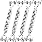 CORDUN 4 Pack 3/8" Stainless Steel Turnbuckle, Jaw and Jaw Turnbuckle Heavy Duty Turnbuckles for Cables Wire, Shade Sail Hardware, Zipline, Outdoor Applications, Steel Cable Traction 2100 Lbs WLL