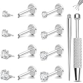 16G 18G Flat Back Stud Earrings for Women Surgical Steel Nose Studs 1.5-4mm | Long Internally Threaded Tiny CZ Cartilage Tragus Helix Lip Medusa Piercing Jewelry 6/7/8mm