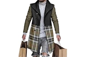BIVENANT Plaid Trench Coat for Mens Lapel Single Breasted Slim Jacket Overcoat Vintage Graphic Wool Blend Formal Pea Coats
