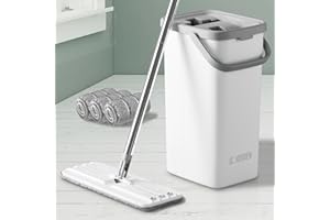 JC Jorden Mop and Bucket with Wringer Set, Hands Free Flat Floor Mop and Bucket, 3 Washable Microfiber Pads Included, Wet and Dry Use, Home Floor Cleaning System for All Floor Types and Windows