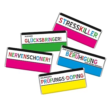 5 mal Mini Schokolade Prüfung STEINBECK Vollmilch Tafel 5er Set Geschenk Viel Glück Glücksbringer süß Mitgebsel Abitur Stress