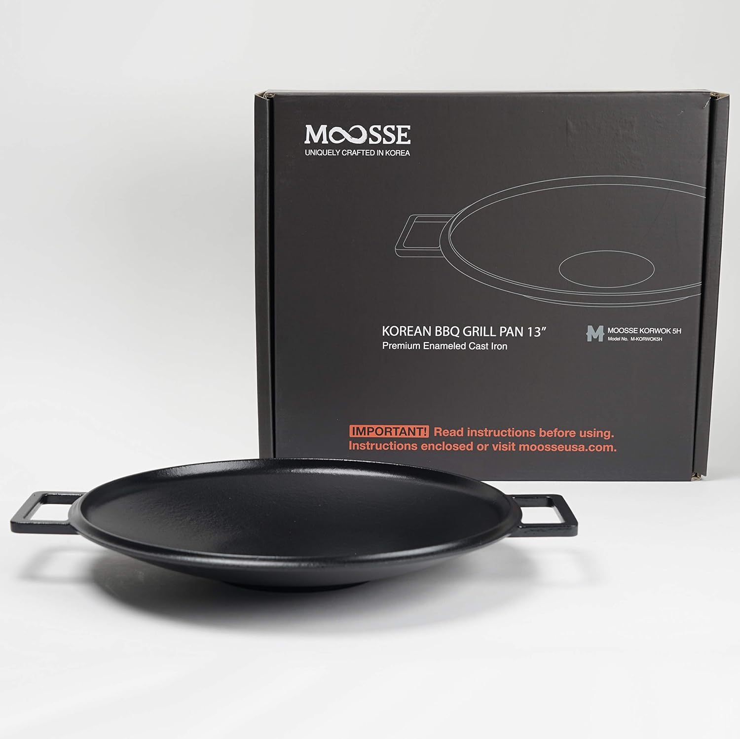 MOOSSE Premium Korean BBQ Grill Pan, Chosun Griddle, Enameled Cast Iron Grill for Induction Cooktop, Stove, Oven, No Seasoning Required, 13”: Kitchen & Dining