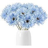 Fqueelvys Gerbera Daisy Artificial Flowers 12pcs Faux Daisies Blue Silk Flowers with Stems for Vase Table Centerpiece Home Wedding Party Garden Decoration(Blue)