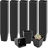 HAKZEON 120 PCS 3.15 Inch Plastic Nursery Pot, Square Plant Pot with Drainage Holes, Small Plant Flower Starting Pots, Balck Deep Starter Container for Flower Planter Seedlings, Succulents