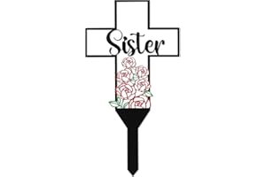BUoonyer Sister Memorial Graves Markers Cemetery Decorations, Metal Cross Stakes Grave Stones Cemetery Headstones Decor, Girls Graveyard Remembrance Graveside Sign for Garden Outdoor Outside Yard