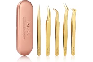 Etercycle High Precision Lash Tweezers Set - Includes 5 Stainless Steel Eyelash Tweezers for Classic Individual and Volume Lash Extensions. Complete with Storage Box