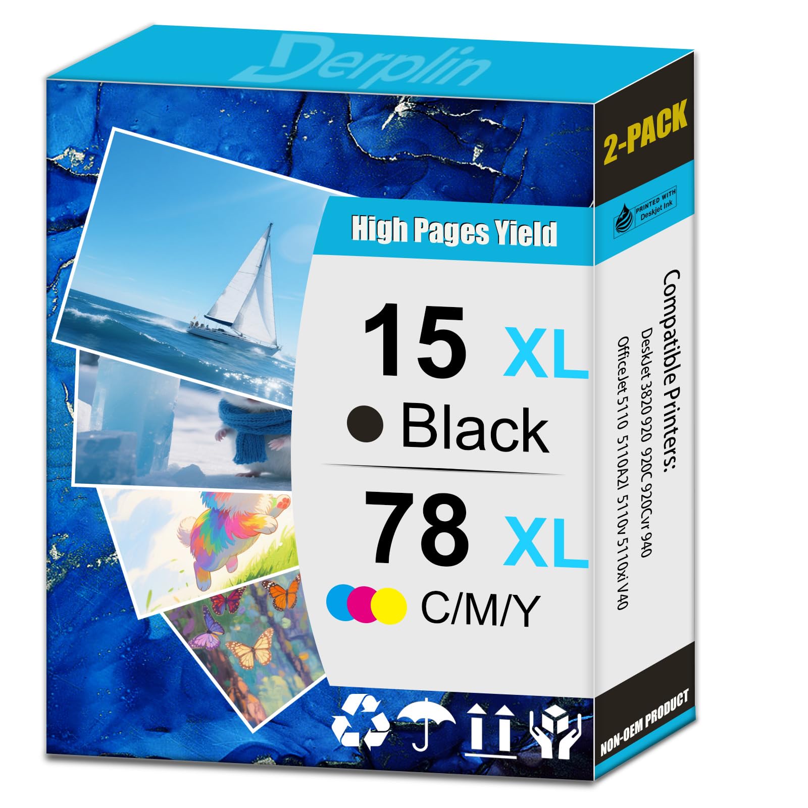Photo 1 of 15XL 78XL 15 78 High Yield Ink Cartridge Use for Deskjet 920 940 3820 PSC 720 750 Officejet V30 V40 Printers (1 Black 1 Tri-Color)
