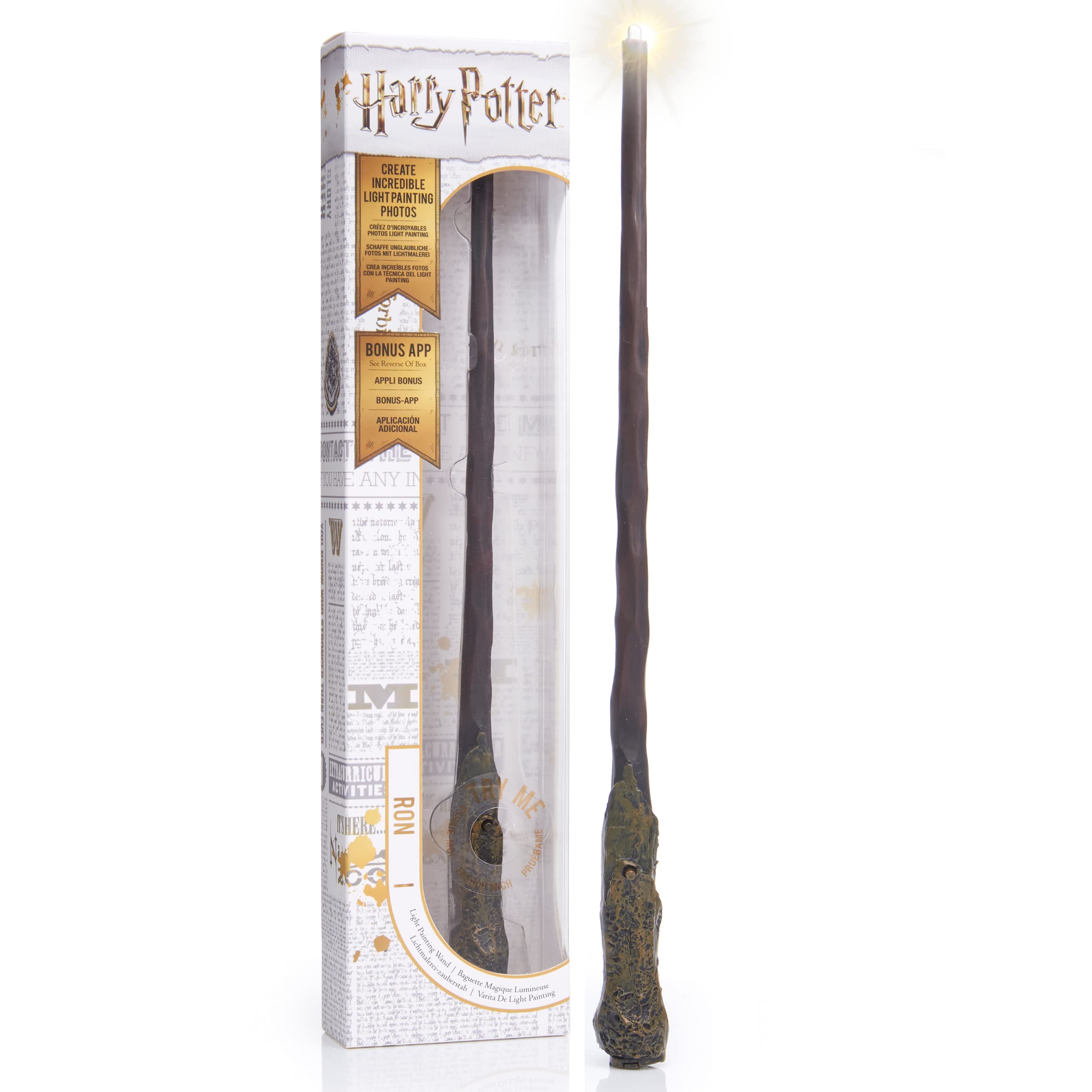 WOW! STUFF - Ron Weasley Lumos Wand Light up 14 Inches, Harry Potter Wands and Wizarding World Gifts, Toys and Collectables, Role Play or Dress-up Costume Accessory for Kids, Ages 8 Plus, Brown