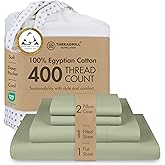 Threadmill Egyptian Cotton Sheet Set | 100% Certified Egyptian Cotton Sheets for Full Size Bed | Deep Pocket, Soft Sateen 4-Piece Cooling Bedding Set in Sage Green