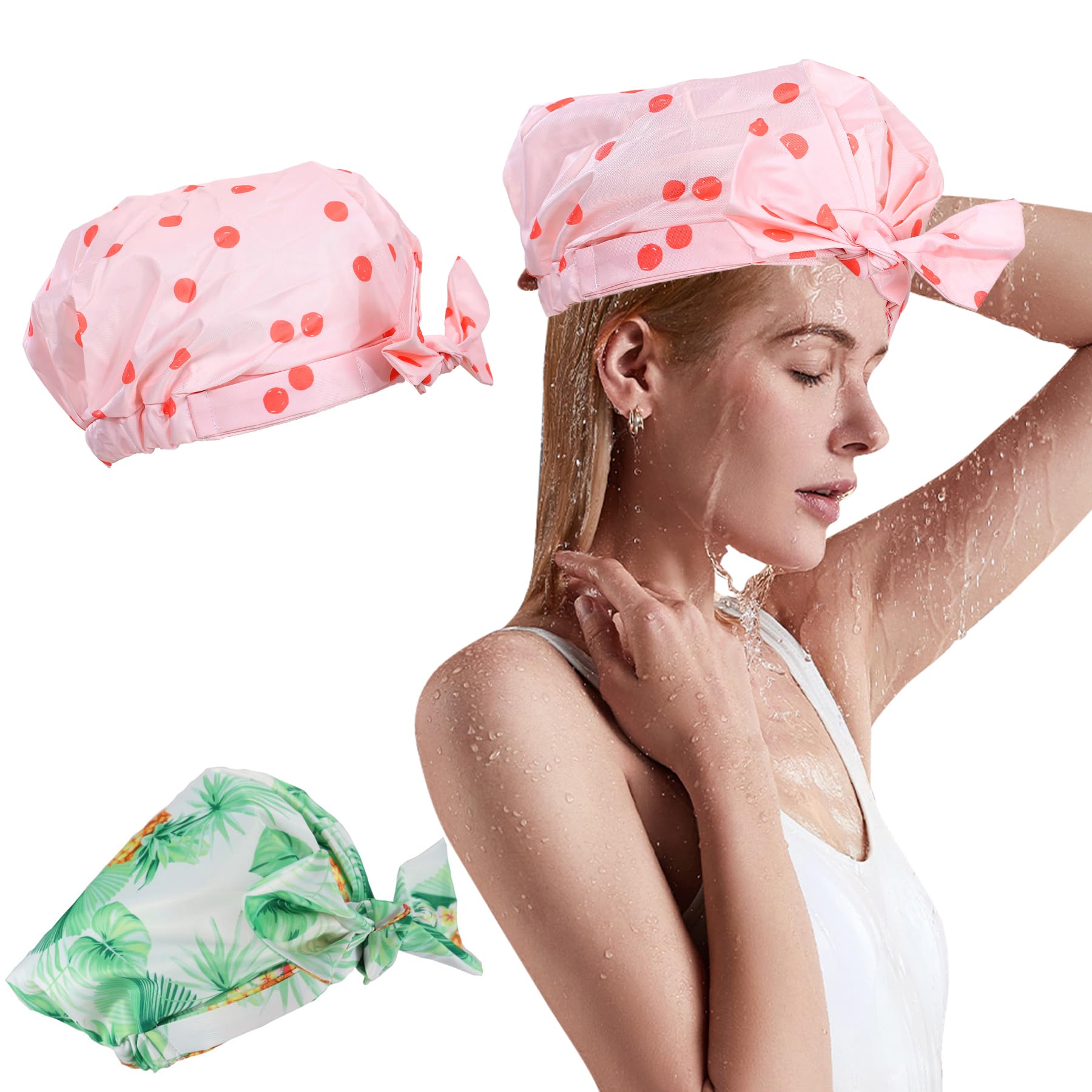 Umimiss 2PCS Shower Cap-Shower Caps,Waterproof Shower Cap,Reusable Shower Cap,Large Shower Cap Unique Design for Long Short Hair Cap Curly Hair,Caps Elastic Hem Turban Shower Bath Caps for Women Girls