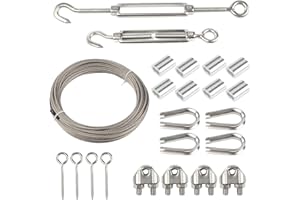 Kcgani M6 Turnbuckles String Light Hanging Kit 3/16", 50FT Stainless Steel Cable Wire Rope Tensioner Strainer Strand Core Metal Wire for Outdoor String Lights, Deck Railing System, Garden Guide Wire
