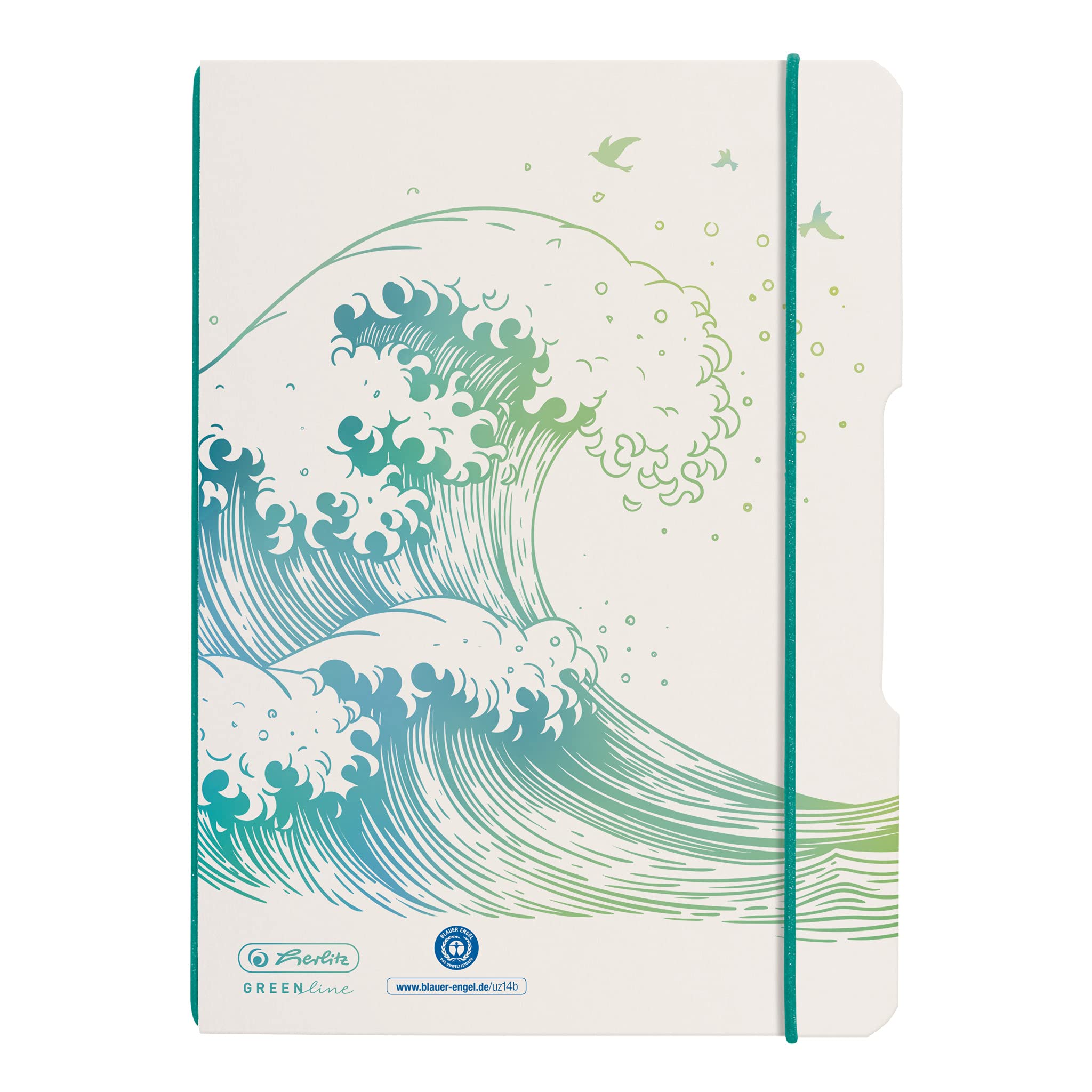 Herlitz 50033669 Flex Notebook, A5, 40 Sheets, Dotted, Motif: GREENline Wave, 1 Piece