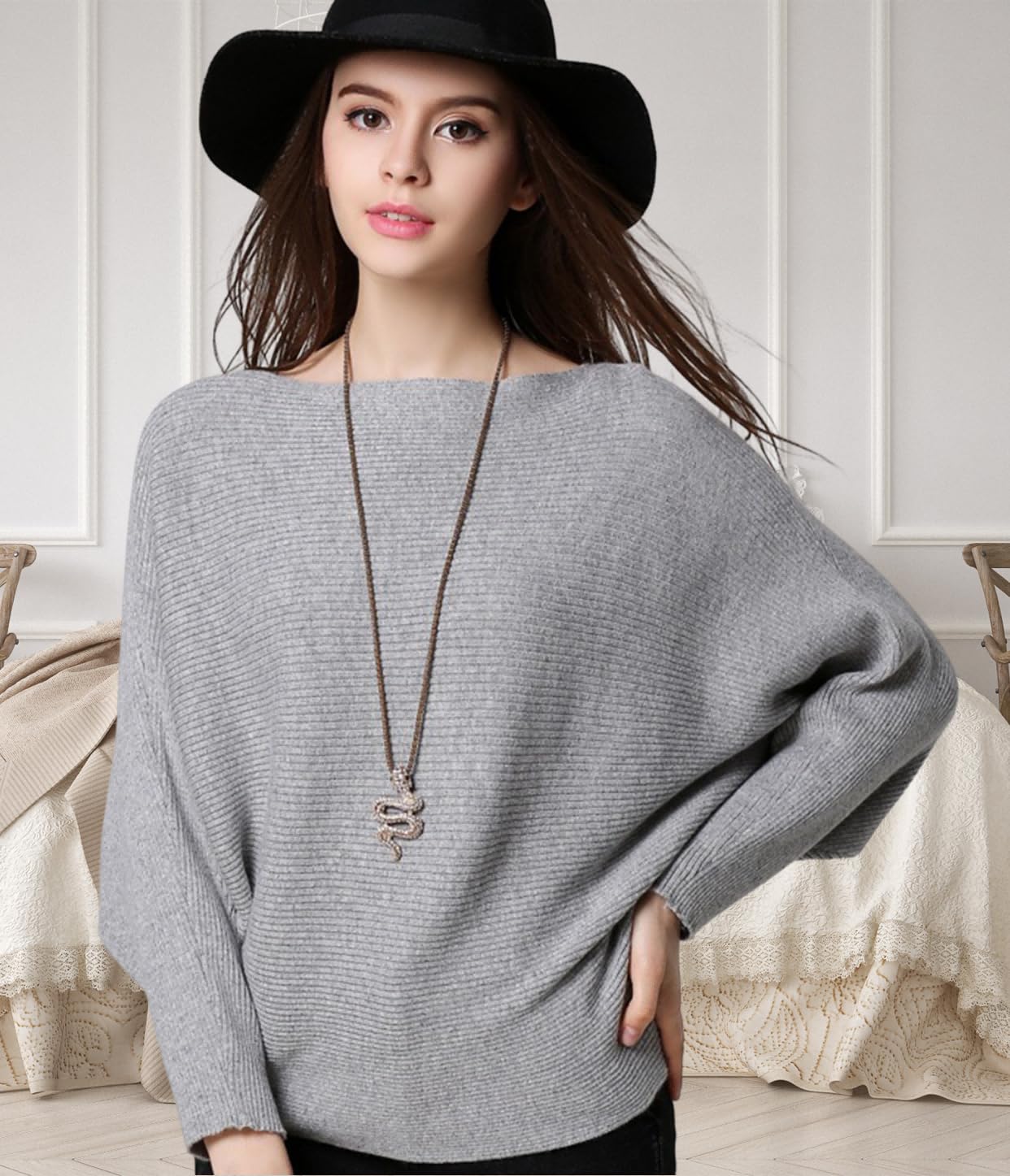 Boat Neck Batwing Dolman Sweaters
