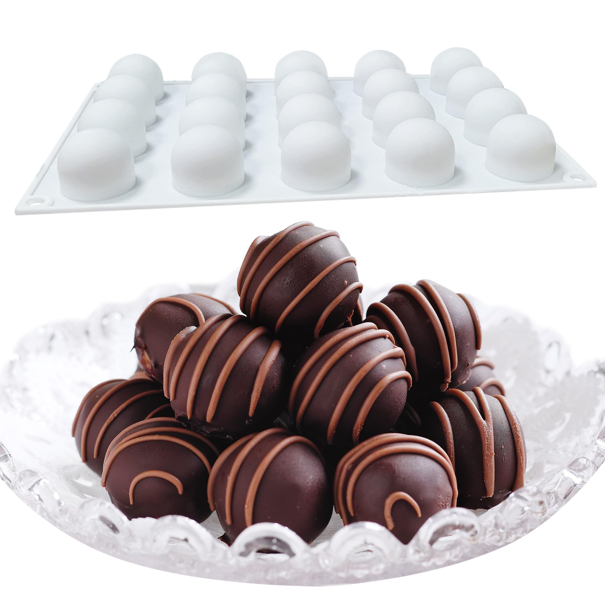 duoyif Silicone Ball Mould Diameter 32 mm 20 Cavity Chocolate Moulds with Spherical Dome Shape Silicone Mould for Making Dome Mousse Cake Ice Cream Ball (20 Cavities Diameter 32 mm)