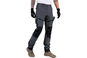 Ellobird Construction Work Pants for Men Cargo 4 Way Stretch Relaxed Fit Water Repellent Double Knee Work Utility