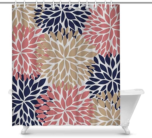 Amazon Com Interestprint Dahlia Pinnata Flower Coral Beige And Navy Blue Home Decor Waterproof Polyester Bathroom Shower Curtain Bath Decorations With Hooks 72 Wide X 84 Height Inches Home Kitchen