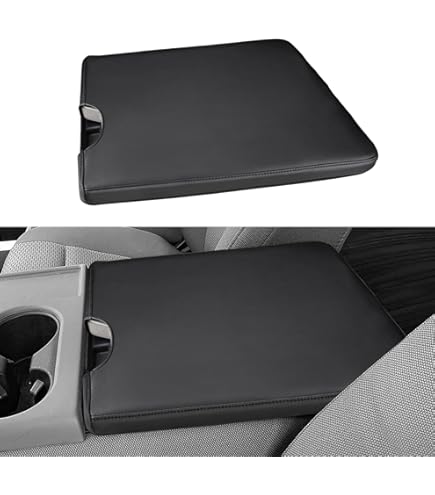 Soillar Center Console Lid Armrest Cover For Ford F-150 2015-2023 – Black Microfiber Leather