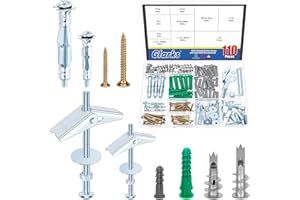 Glarks 1Set Drywall Anchors with Screws Assortment Kit, Includes 14pcs 1/8’’ 3/16’’ Toggle Bolts, 6pcs Molly Bolt, 40pcs Plas