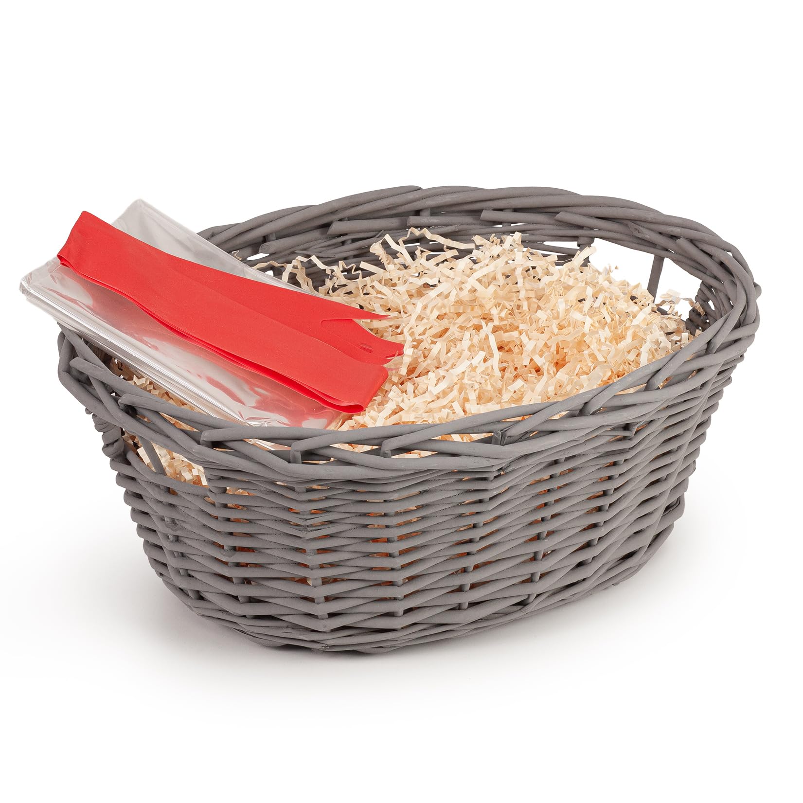Woodluv Hand Made Oval Storage Hamper Wicker Basket With Handles - Grey