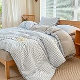 NSNLGSGC Light Blue Gingham Duvet Cover Set Queen, Blue Grid Simple Geometric Square Pattern Comforter Cover,Soft Plaid Washed Microfiber Bedding Cover(3PCS,Queen)