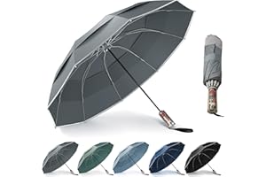 Urvoix Compact Golf Umbrellas Windproof, Travel Umbrella for Rain, 10 Ribs Aluminum Alloy & Fiberglass w/Reflective Stripe, Double Canopy Automatic Anti-bounce Close