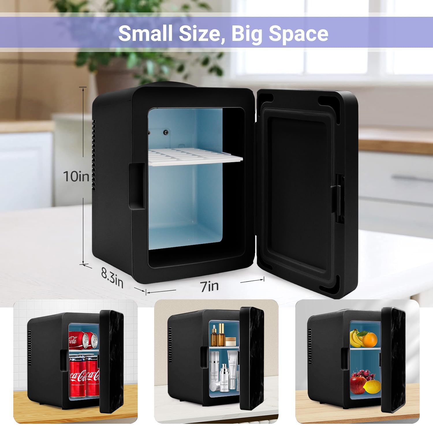 Living Enrichment Mini Fridge 4L Skincare Fridge, AC 120V DC 12V Portable Small Refrigerator Cooler and Warmer for Skin care, Drinking, Bedroom, Travel and Car, Birthday Gifts