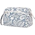 Narwey Women Makeup Bag Wide-open Make up Bag Travel Cosmetic Organizer Toiletry Bag for Cosmetics Toiletries Accessories (Blue Leaf)