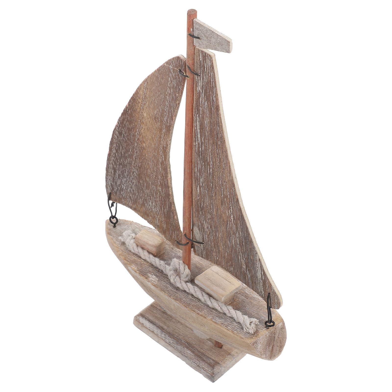 Healeved Antique Sailboat Ornament Wooden Sail Boat Decor Handmade Mediterranean Style Figurine Nautical Decoration for Home Beach Themed Desktop Ornament