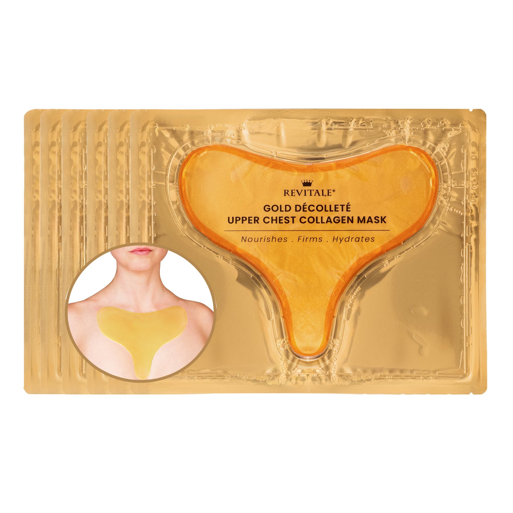 Revitale Gold Décolleté Chest Collagen Mask (6 Pack) Firming & Moisturising Neck and Upper Chest Sheet Masks for Smoother, Revitalised Skin