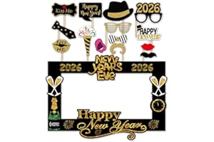 CRAWPROP 2026 Glitter Happy New Year's Eve Party Photo Booth Props Supplies with Paper Frame(Pack of 15)