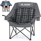 Huskfirm Oversized Camping Chairs for Adults Folding Padded Camping Chair Heavy Duty XL Camping Chair - 400LBS Support Lawn Chairs for Outdoor Sports Beach Fishing with Cup Holder & Carry Bag