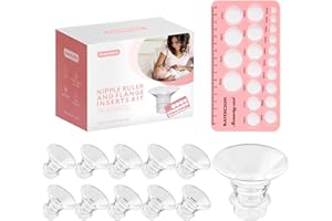 Flange Sizing Kit with 10PCS Flange Insert 13/15/17/19/21mm & Nipple Ruler,Flange Insert Silicone,Soft Flange Insert Kit for 
