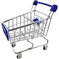 yueton Mini Shopping Cart Supermarket Handcart Shopping Utility Cart Mode Storage Toy Desk Accessory and Decoration (Stainless Steel Blue)