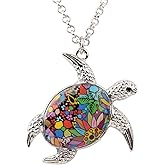 BONSNY Enamel Chain Sea Ocean Floral Turtle Necklace Pendant For Women Charms Fashion Jewelry Gifts