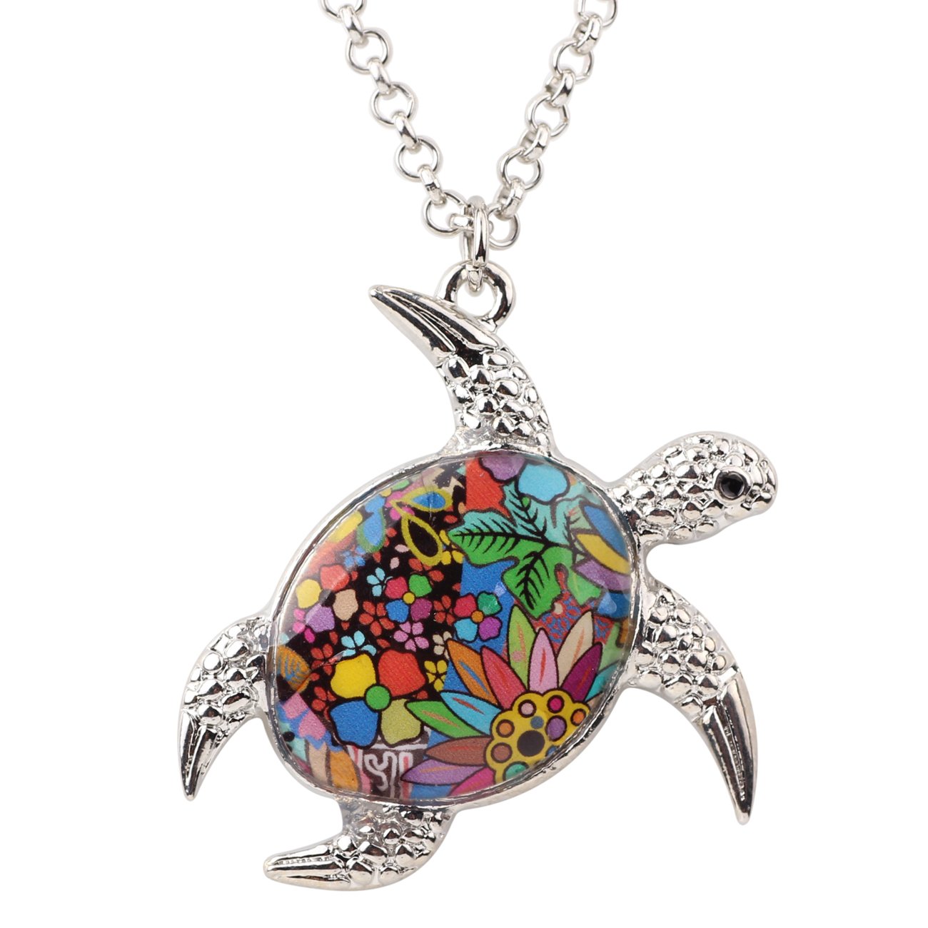 NEWEI Dainty Alloy Ocean Turtle Necklace Pendant Summer Turtle Jewelry Gifts for Women Mom (Black)