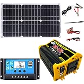 YLFFFZZZ 4000W 12V to 110V/220V Solar System Combination Inverter Solar Panel Kit Solar Generator Home Grid System 30A Controller + 18w12v Solar Panel (Color : Black, Size : 12V-110V)