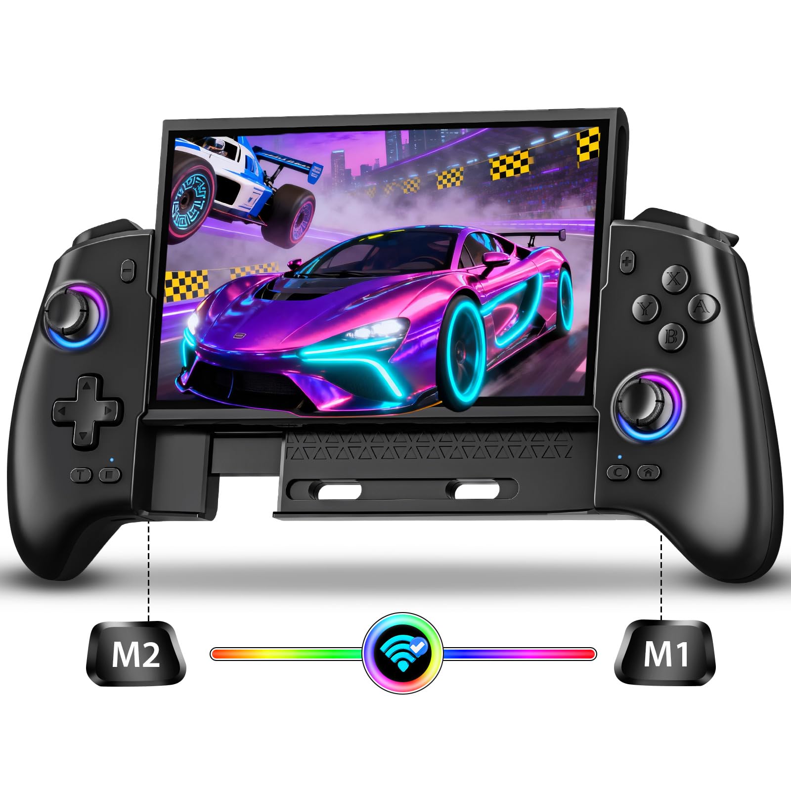 Fasceote Wireless Switch Controller for Nintendo Switch/OLED/Switch 2, Rechargeable Pro Controllers with 15 Lights Color, Retractable One-piece Handheld Control with Hall Effect Joysticks,Turbo, Dual Vibration