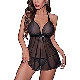 Avidlove Lingerie for Women Lace Babydoll Chemise Negligees Sexy Exotic Nightgowns Halter Nighties Sheer Mesh Nightwear