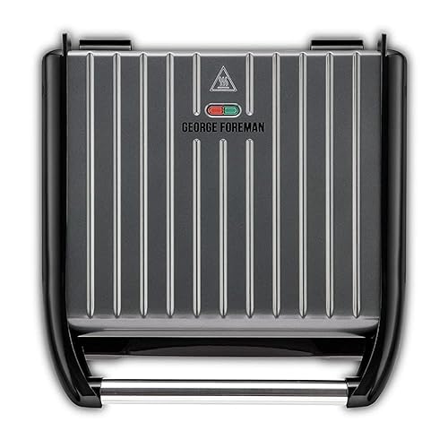 George Foreman Large Electric Steel Grill [Non stick, Healthy, Griddle, Toastie, Hot plate, Panini, BBQ, Energy saving, Vertical storage, Easy clean, Drip tray, Ready to cook light] Grey, 1850W 25051