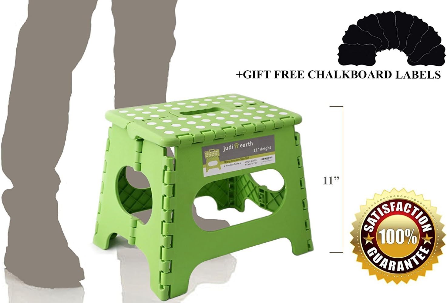 11 Inch Non Slip Folding Step Stool For Kids and Adults with Anti Slip Pads, Handle and Light Weight. Great For Kitchen, Bathroom, Office, Garden, Camping. HOLDS UP TO 300 LBS