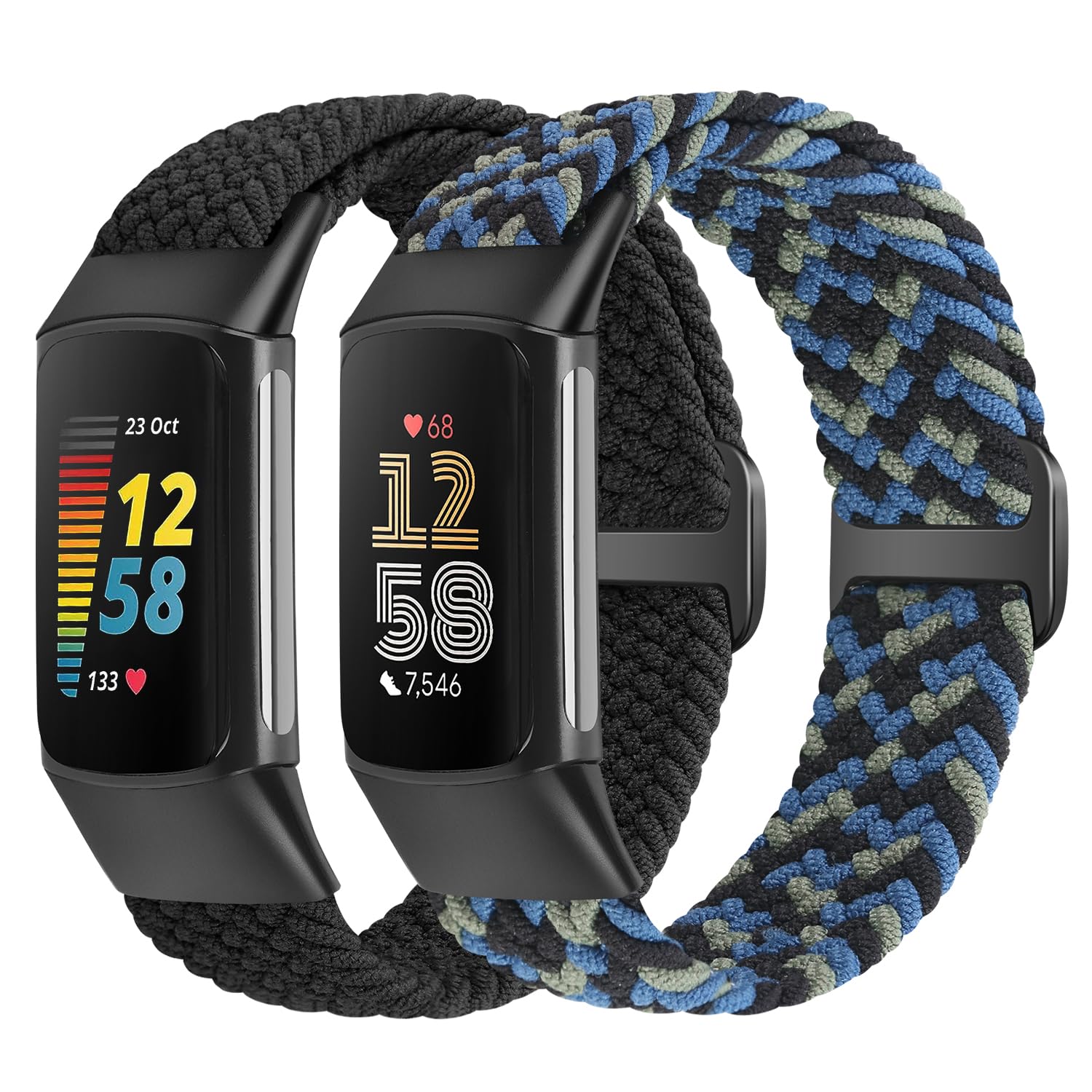 SHIJZWD Elastic Braided Straps Compatible With Fitbit Charge 5/6, Breathable Adjustable Stretchy Nylon Loop Replacement Bands for Sport Strap for Women Men