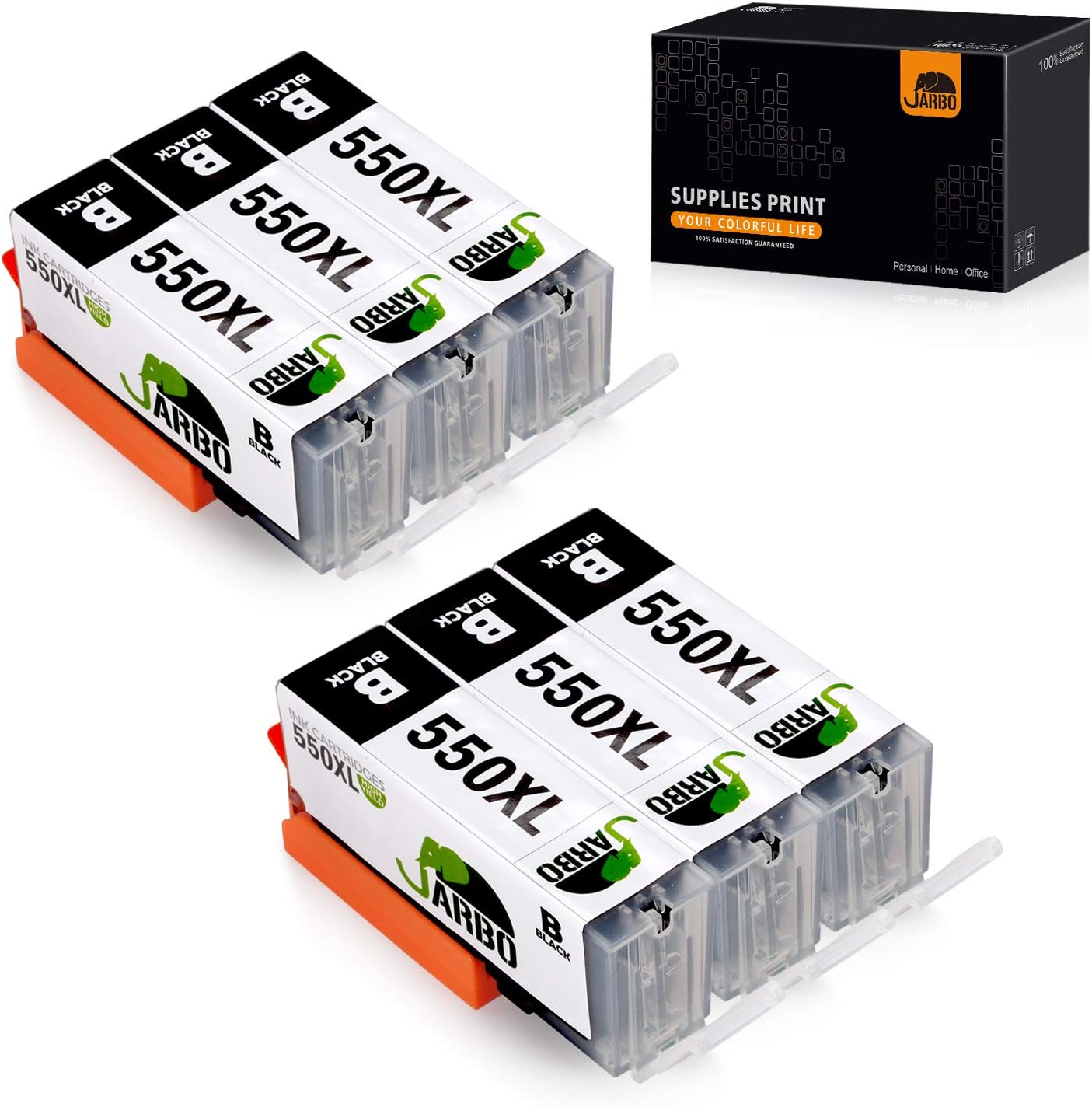 JARBO Ink Cartridges with High Yield for PGI-550XL CLI-551XL, Canon Pixma MX925 iP7250 MG5550 MG7150 MG5650 MG5450 MG7550 MG6350 iX6850 MG6650 MX725 iP8750 (Pack of 6) Black