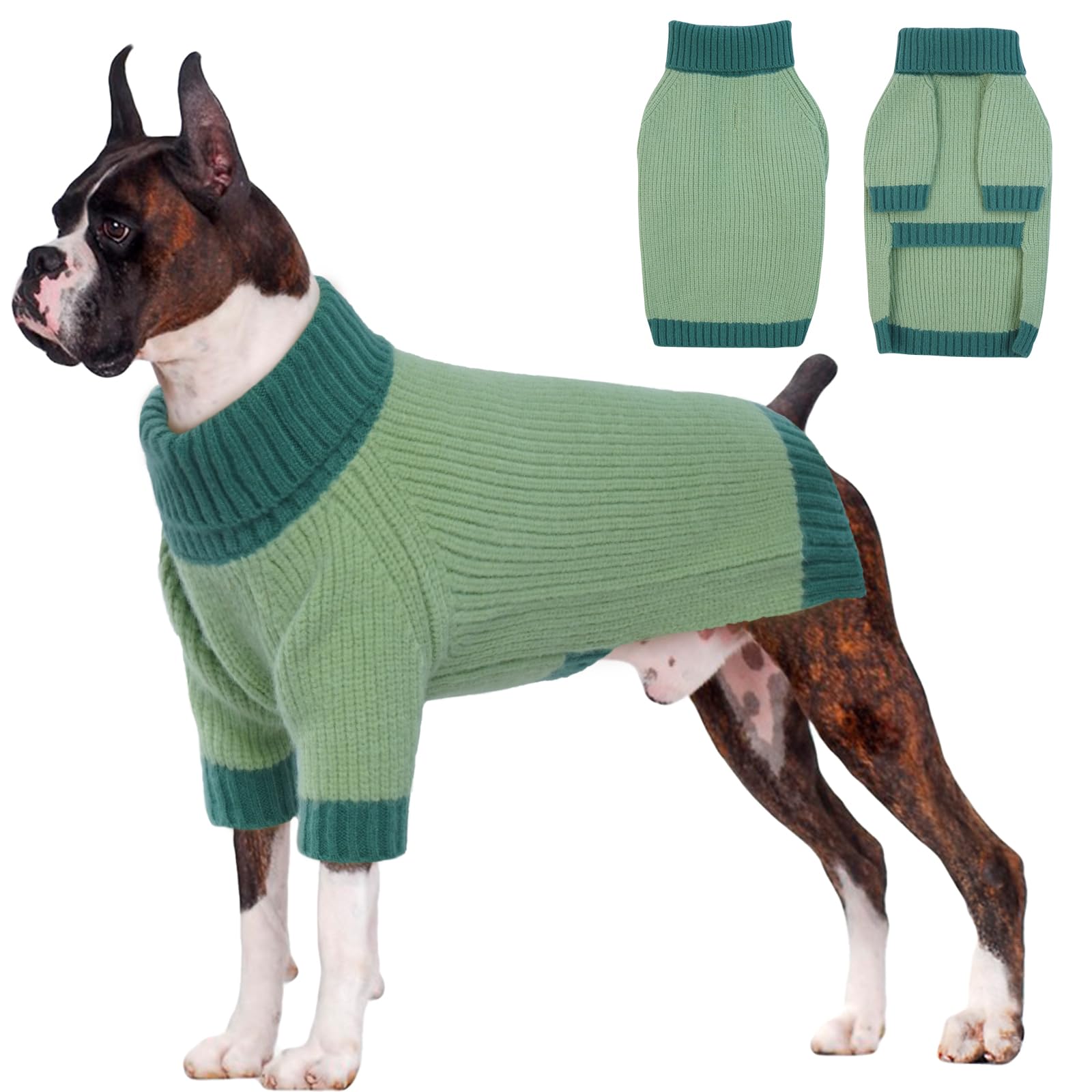 OUOBOB Dog Jumper - Large Size Dog Girls & Boys Thermal Turtleneck Knitted Ugly Christmas Jumper, Warm Sweater Winter Clothes Knitwear Golden Retriever (Green 2XL)